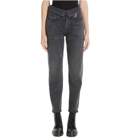 New Jean Atelier Onyx Women Flip Fold Over High Waist Straight Leg Jeans 24 - Picture 1 of 13